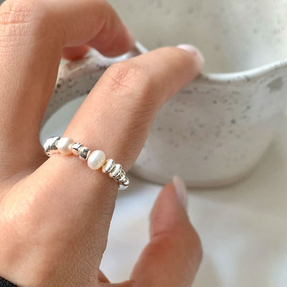 Sterling Sier Irregular Small Pieces Of Pearl Female Retro Rings