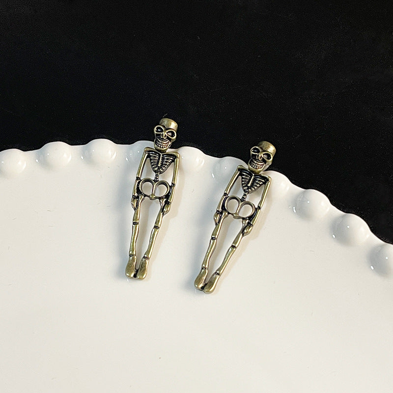 Sier Needle Halloween Skull Female Exaggerated Earrings