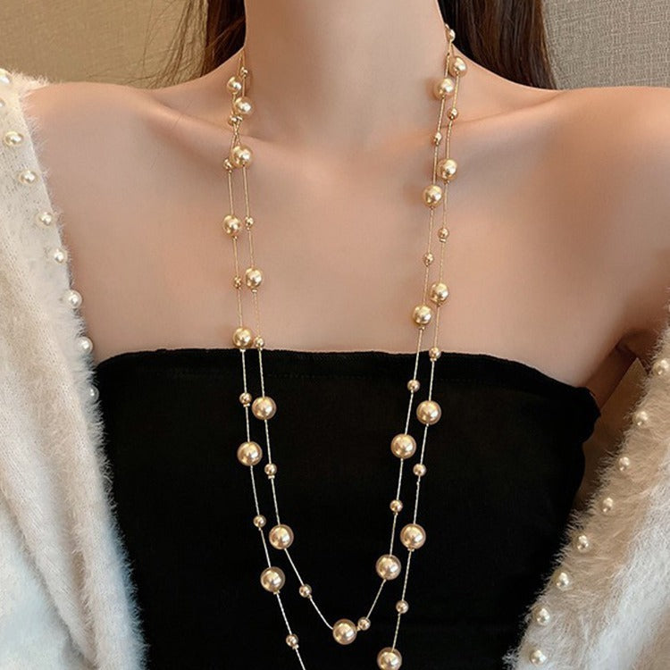 Women's Long Twin Pearl Special Interest Light Necklaces