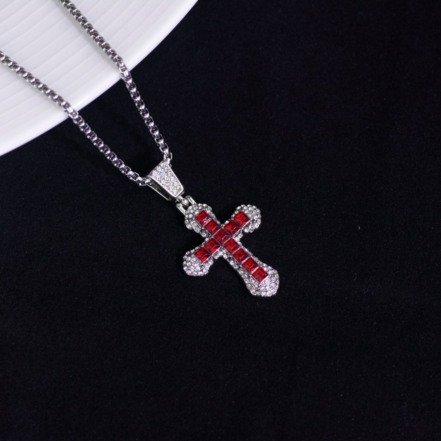 Full Diamond Cross Zircon Hip Hop Trend Personality Sweater Necklaces