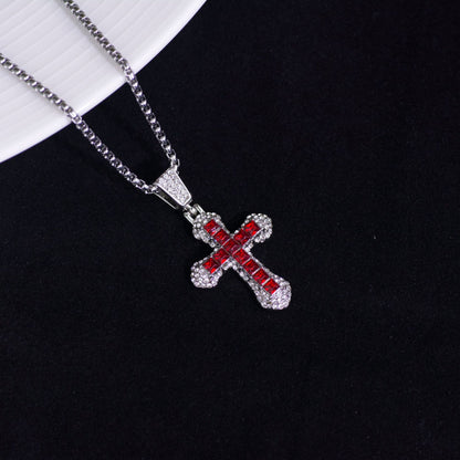 Full Diamond Cross Zircon Hip Hop Trend Personality Sweater Necklaces