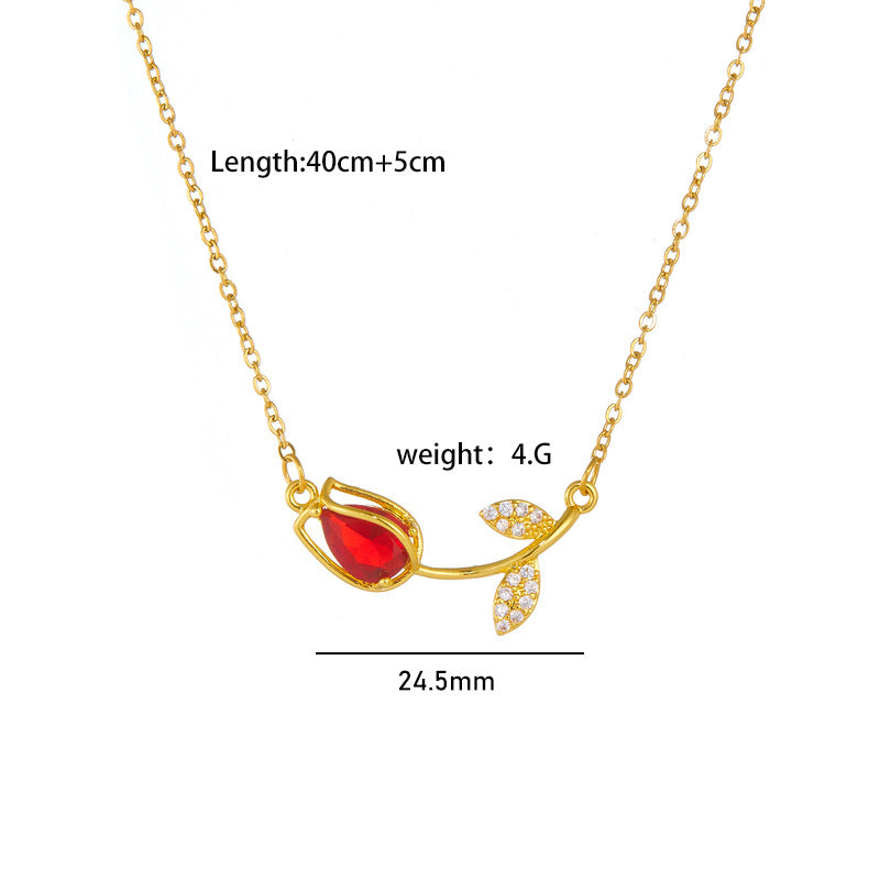 Plated Real Gold Inlaid Zircon Tulip Design Temperament Wild Pendants