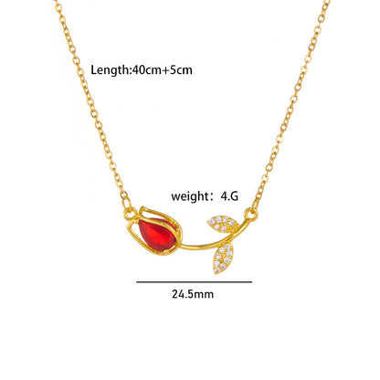 Plated Real Gold Inlaid Zircon Tulip Design Temperament Wild Pendants