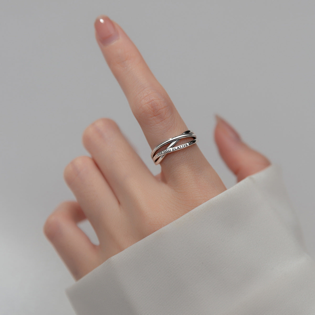 Women's & Men's Sier Simple Irregular Lines Romantic English Rings