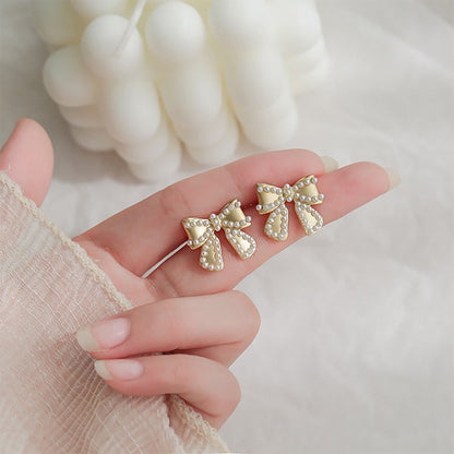 Sier Needle Fashion Bowknot Pearl Creative Earrings