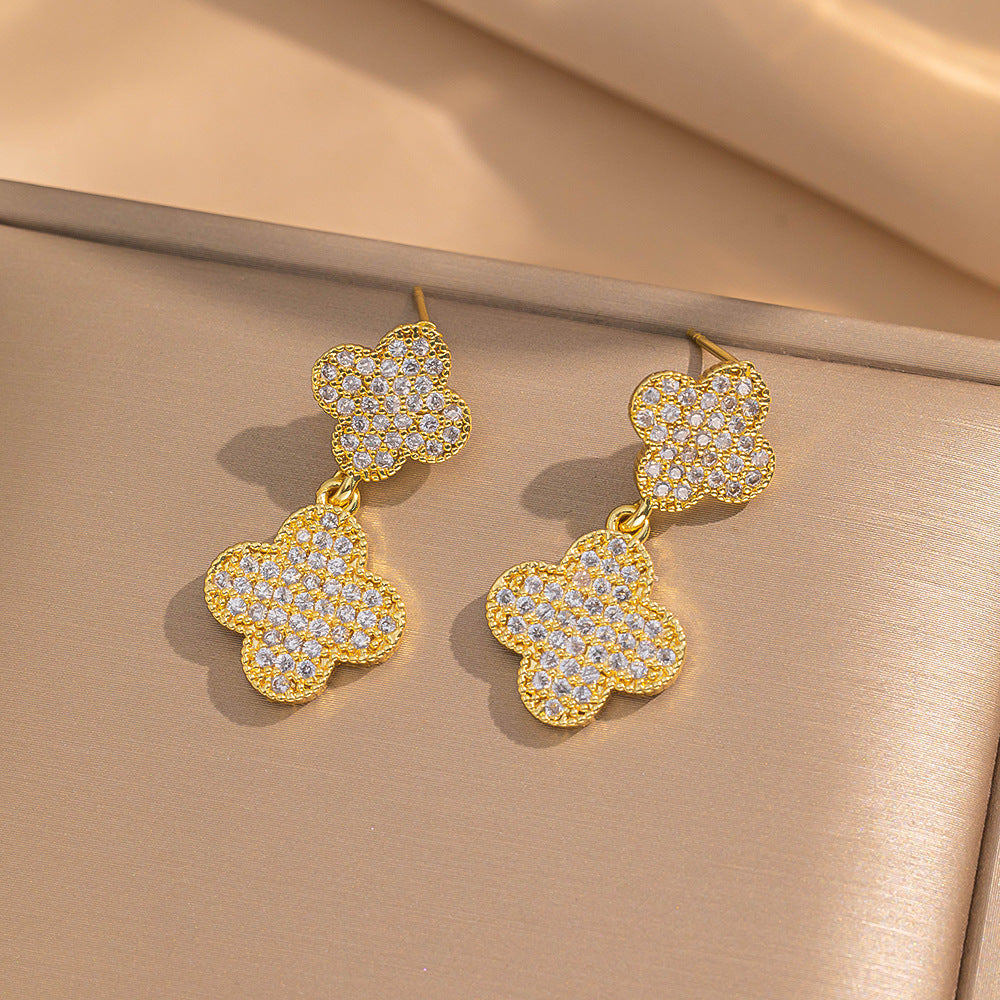 Fashionable Clover Zircon Flower Love Bear Ear Earrings