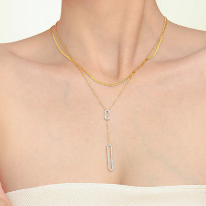 Inlaid Zirconium Clavicle Titanium Steel Material Necklaces