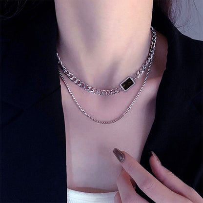 Women's & Men's Small Square Black Diamond Stitching For Necklaces