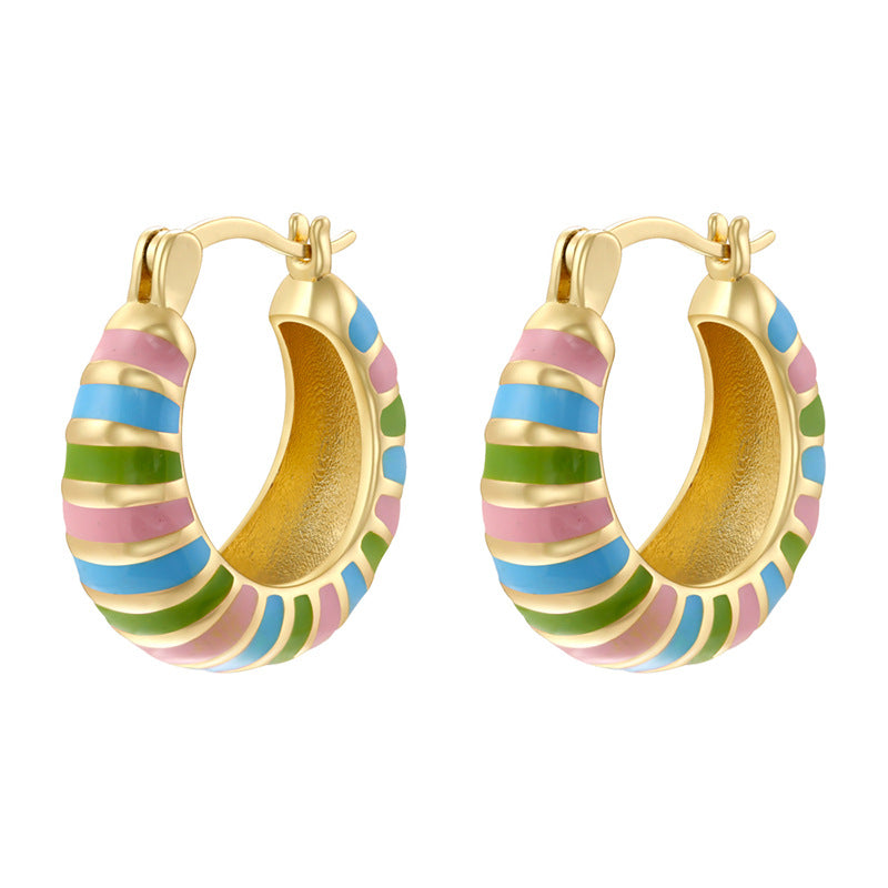 Style Rainbow Color Round Creative Macaron Oval Earrings