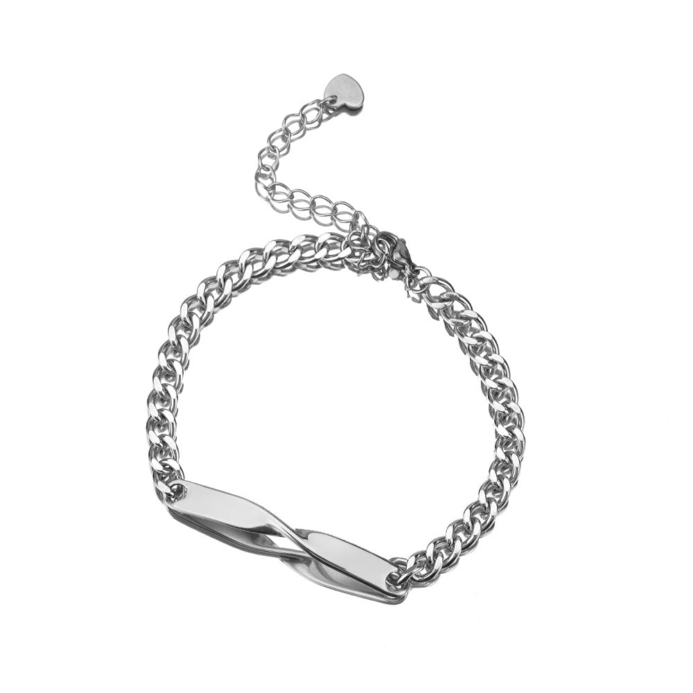 Women's & Men's Simple Stainless Steel Mobius Couple Inscribed Infinite Symbol Bracelets