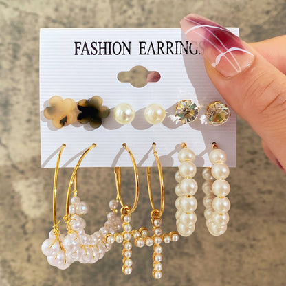 Pearl Tassel Suit Creative Simple Geometric Earrings