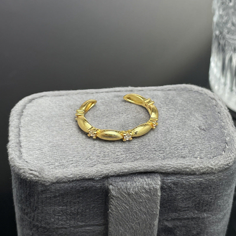 Women's Brushed Tigereye Micro Setting Court Style Geometric Design Refined Rings