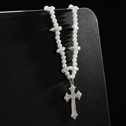 Men's Pearl Cross Hip Hop Niche Design Necklaces