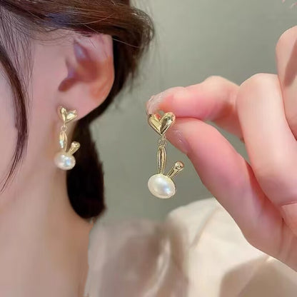 Women's Sier Needle Geometric Pearl Fashion Tassel Earrings