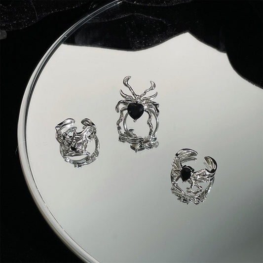 Cold Wind Dark Black Spider Web Rings