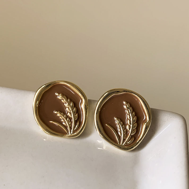 Women's Retro Coffee Color Metal Niche Design Earrings