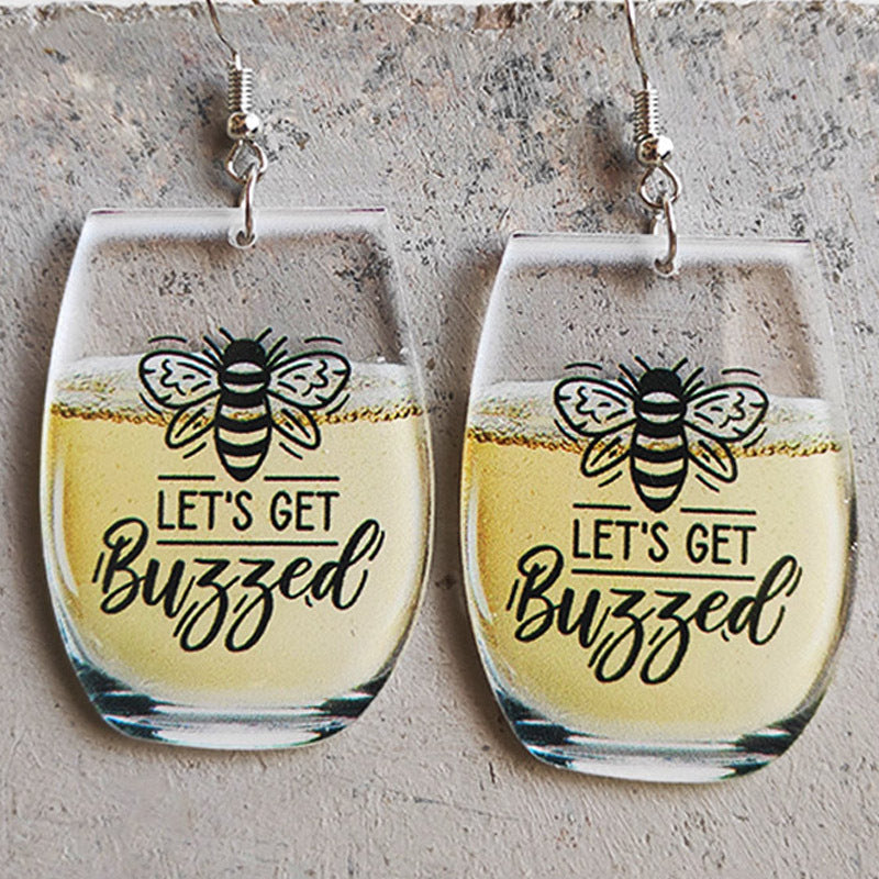 Women's Wine Glass Letter Bee Whiskey Beer Earrings