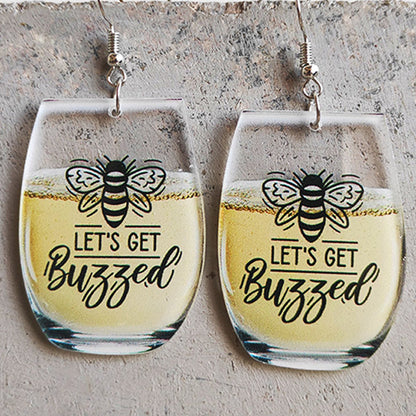 Women's Wine Glass Letter Bee Whiskey Beer Earrings