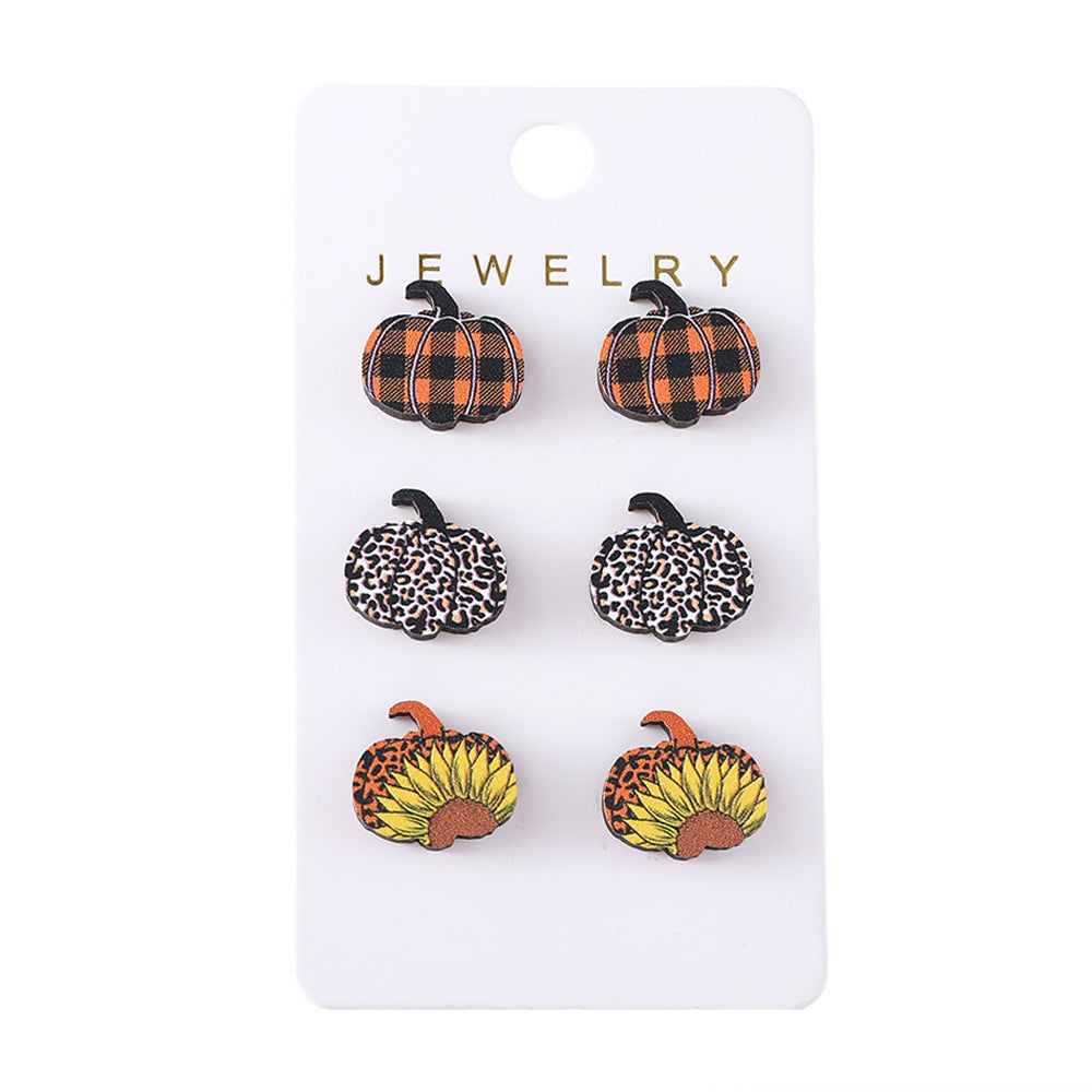 Autumn Thanksgiving Leopard Plaid Pumpkin Earings Earrings