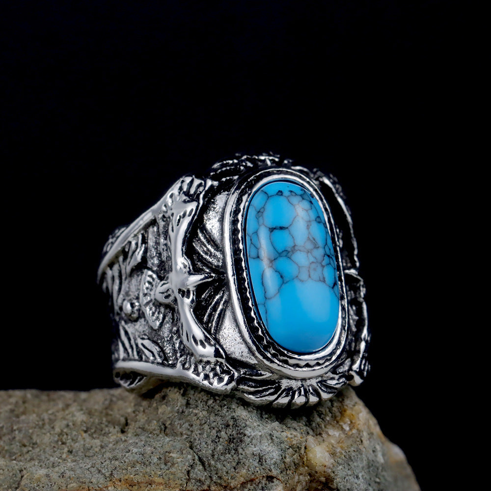 Men's Inlaid Turquoise Retro Eagle Personality Fashion Rings