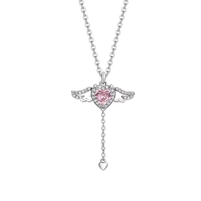 Female With Hearts Zircon Romantic Angel Necklaces