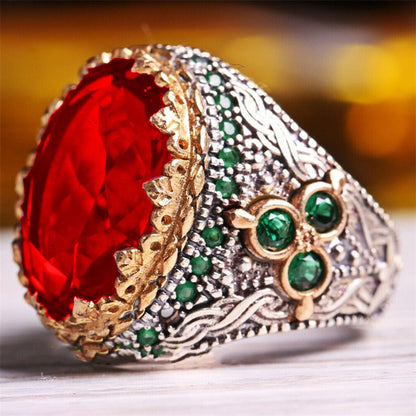 Men's Inlaid Emerald Luxury Personality Retro Domineering Attending Rings