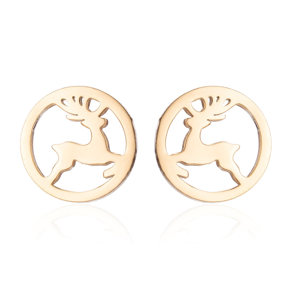 Women's Animal Elk Simple Moon Cat Asymmetric Earrings