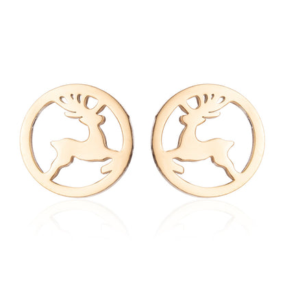 Women's Animal Elk Simple Moon Cat Asymmetric Earrings