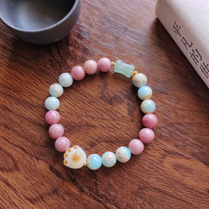 Women's Red Pattern Rose Stone Matching Pink Bracelets