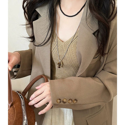 Women's Mushroom Tigereye Long Sweater Chain Simple Necklaces