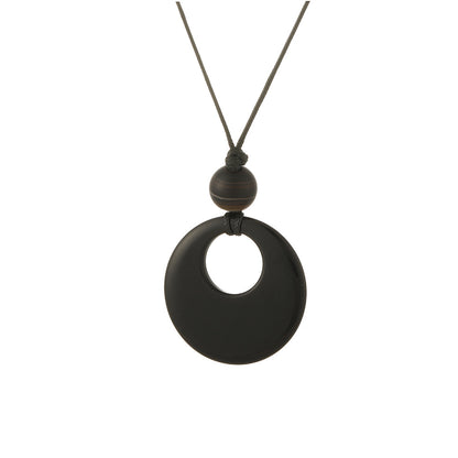 Women's Natural Black Agate Stone Rope Long Necklaces