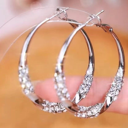 Sier Rhinestone Big Hoop Light Luxury Earrings