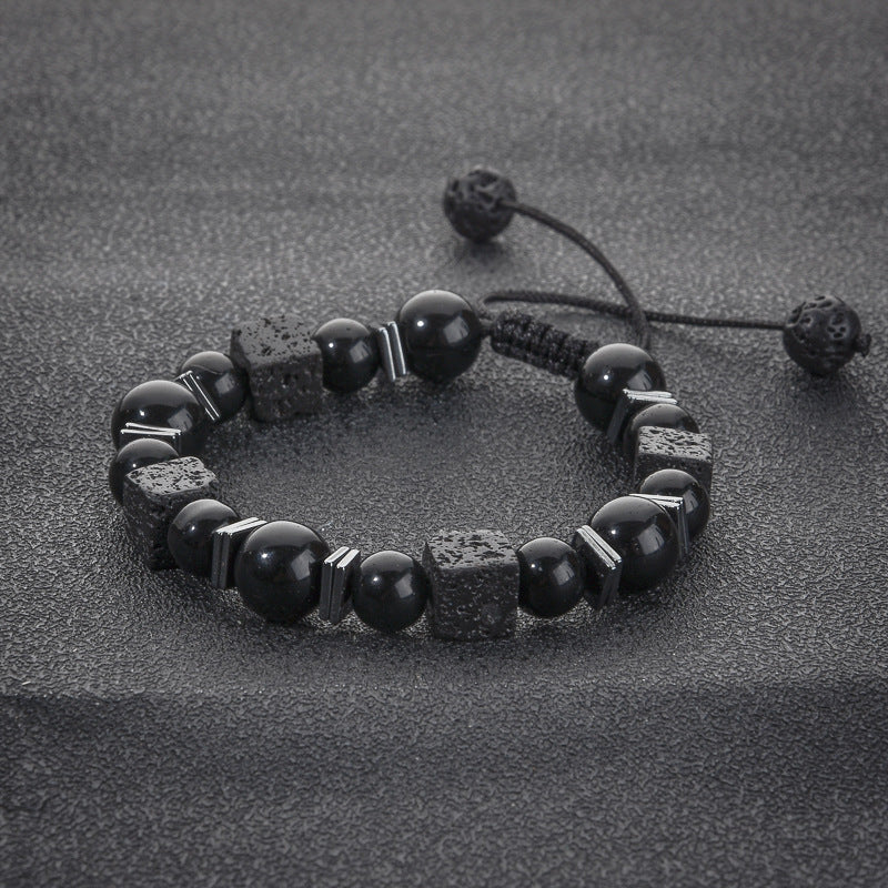 Men's Vintage Square Volcanic Rock Superman Obsidian Bracelets