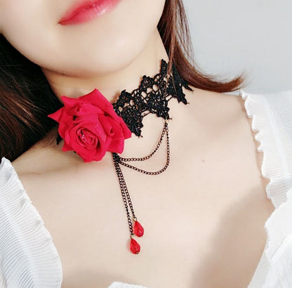 Dark Style Lolita Gothic Female Vintage Rose Necklaces