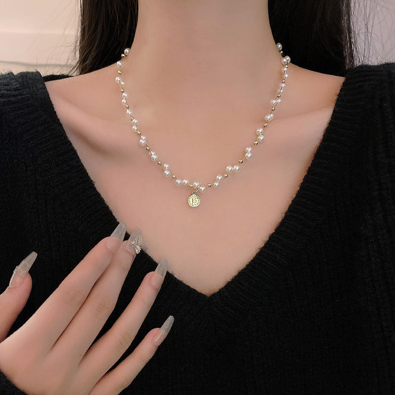 Women's Beaded Pearl Fashion Elegant Heart Sweater Necklaces