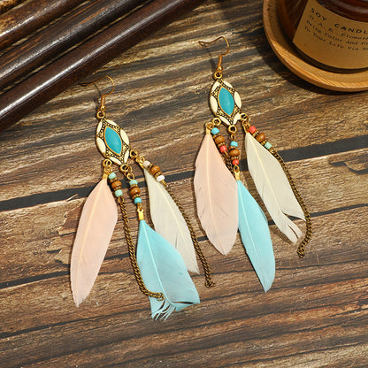 Long Feather Ethnic Style Tassel Yunnan Earrings