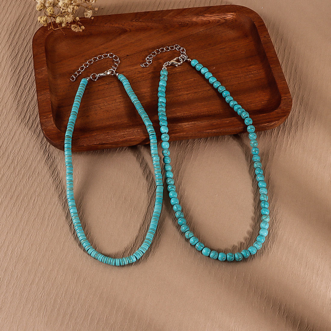 Turquoise Round Beads String Of Personalized Short Chain Necklaces