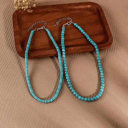 Turquoise Round Beads String Of Personalized Short Chain Necklaces