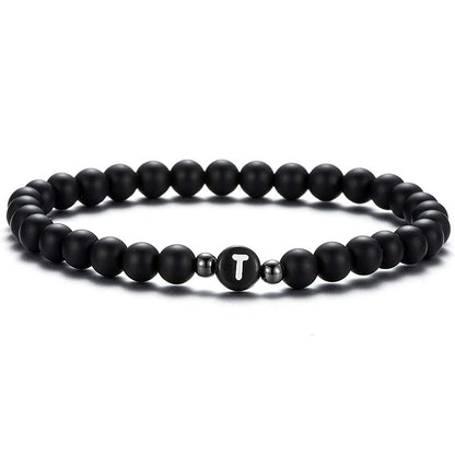 Black Frosted Imitation Obsidian Beaded Letter Personality Bracelets