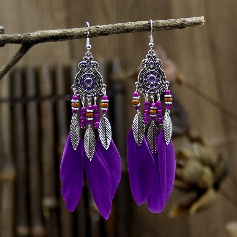 Bohemian Feather Ethnic Yunnan Travel Vintage Earrings