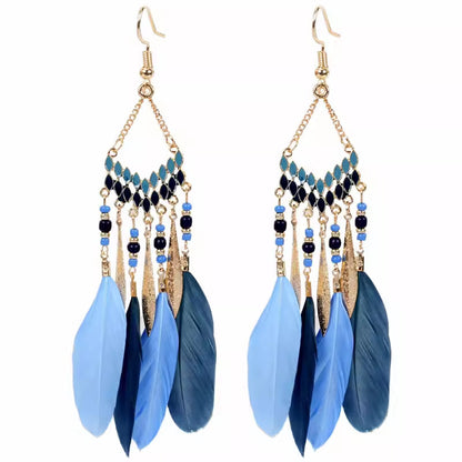 Ethnic Style Long Feather Temperamental Tassels Personality Earrings