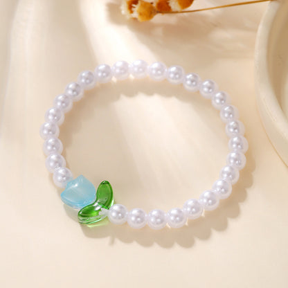 Women's Tulip Pearl Fashion Flower Fresh Bracelets