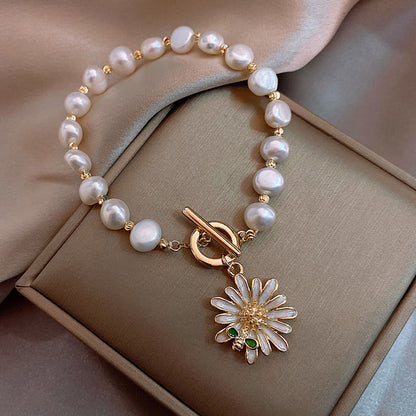 Flower Sunflower Painting Oil Imitation Pearl Bracelets