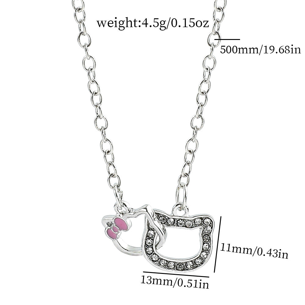 Kitten Hello Couple Full Diamond Clavicle Chain Necklaces