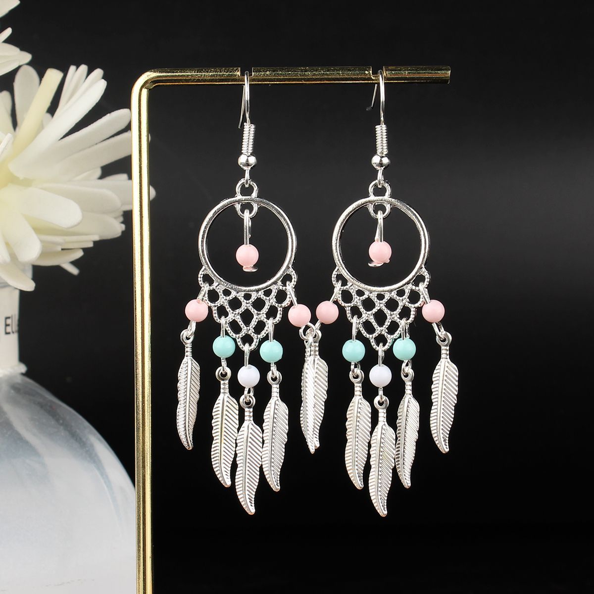 Tassel Turquoise Retro Imitation Miao Sier Minority National Style Earrings