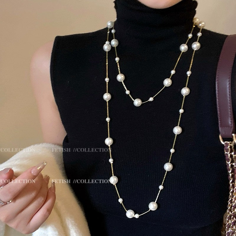 Women's Long Twin Pearl Special Interest Light Necklaces