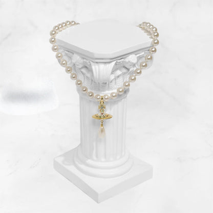 Women's Single-layer Pearl Three-dimensional Saturn Ufo Water Necklaces