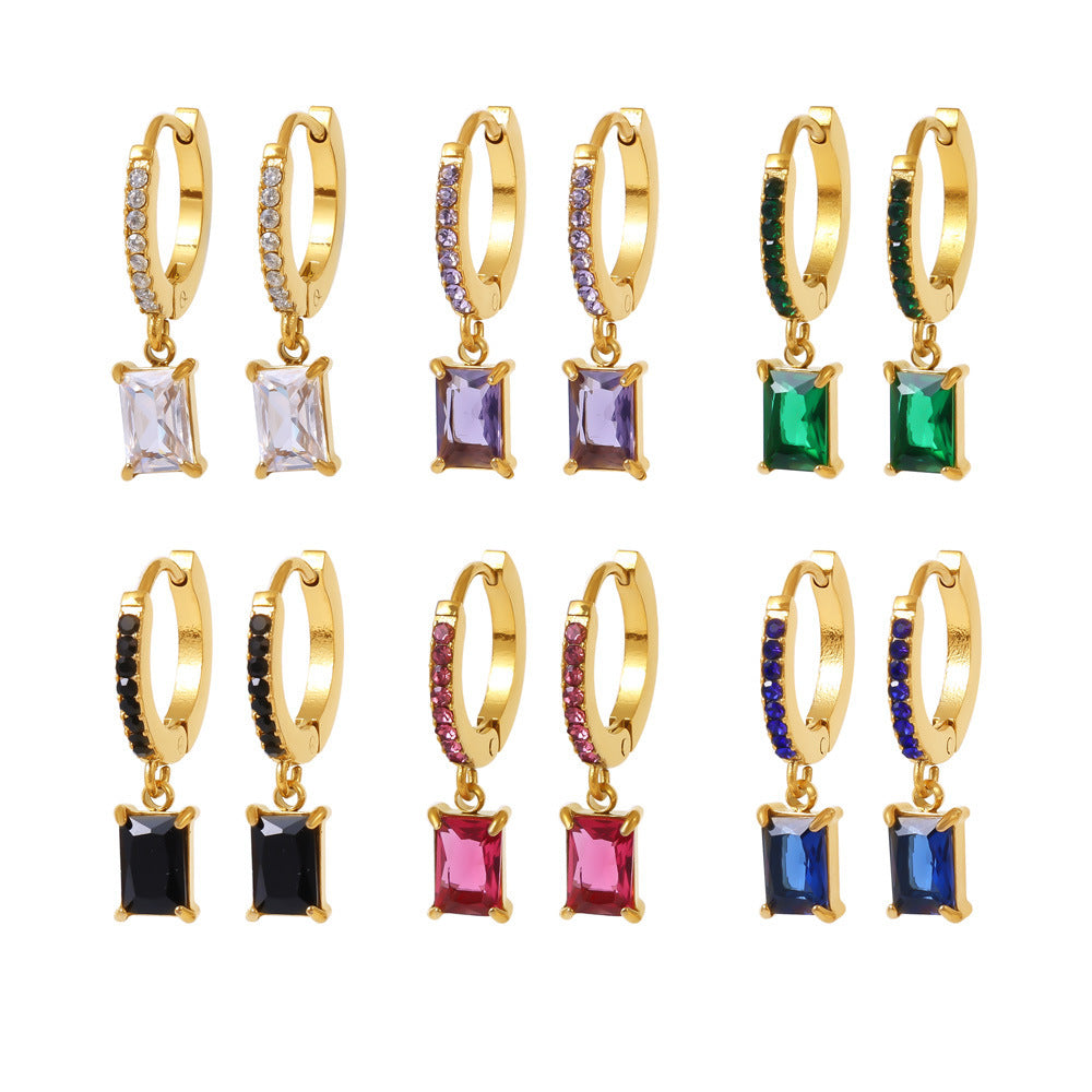 Light Luxury Square Zircon Stainless Steel Gold Plated Earrings