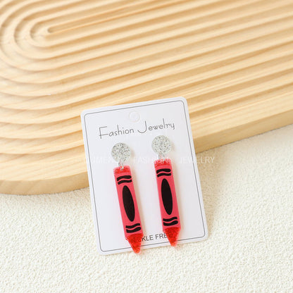 Teacher's Day Acrylic Color Crayon Personality Earrings