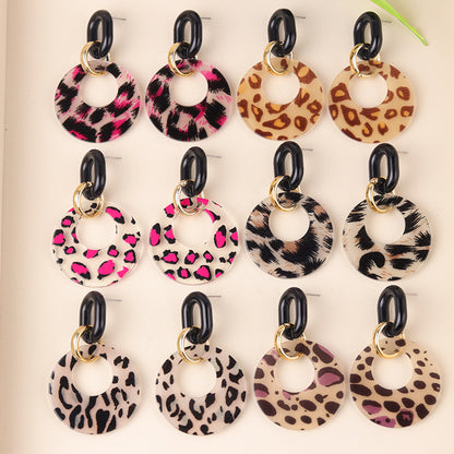 Women's Hollow Color Round Acrylic Personality Leopard Earrings